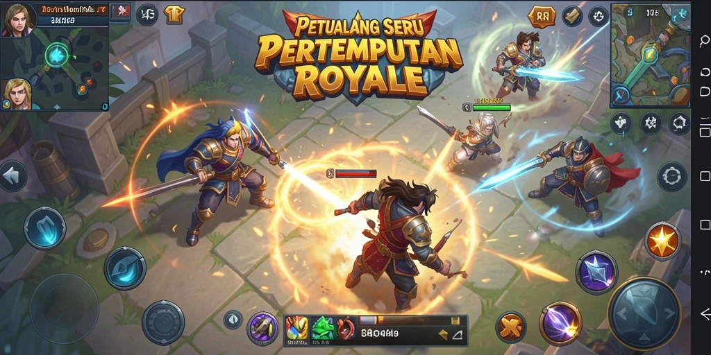 Screenshot utama 34R menunjukkan aksi pertempuran seru di tengah medan perang Battle Royale.