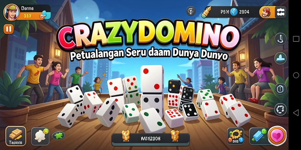 Tampilan seru gameplay CRAZYDOMINO yang penuh petualangan.