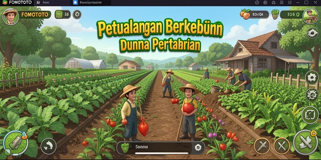 Tampilan gameplay seru dalam FOMOTOTO dengan berkebun dan merawat tanaman.