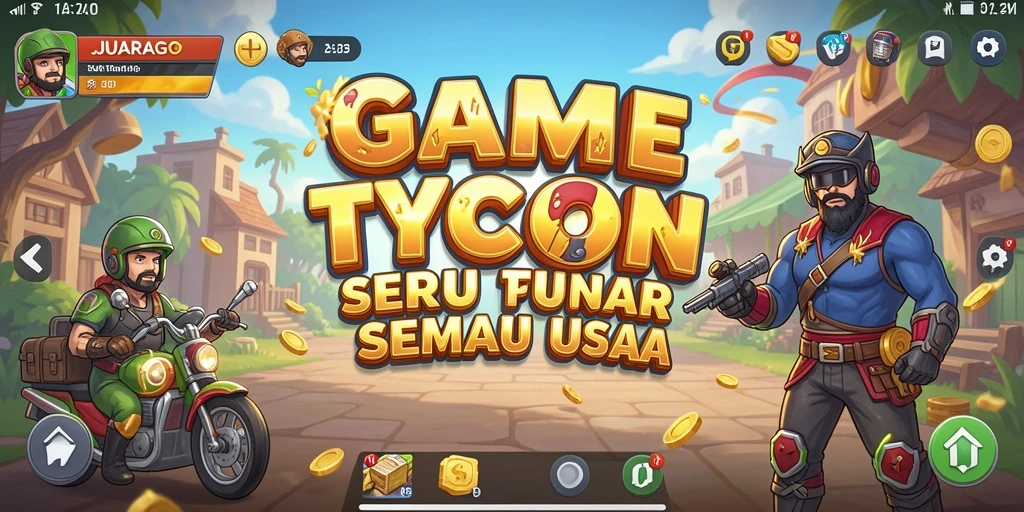 Tampilan gameplay JUARAGO yang seru dan menarik saat Anda membangun kerajaan bisnis.