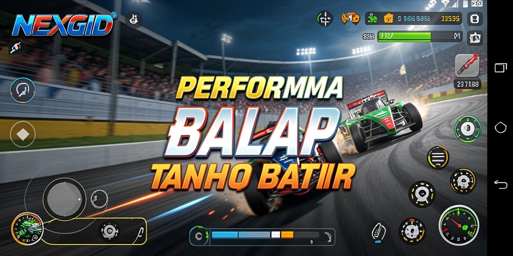Gameplay balapan mendebarkan di NEXGID dengan grafik menakjubkan.