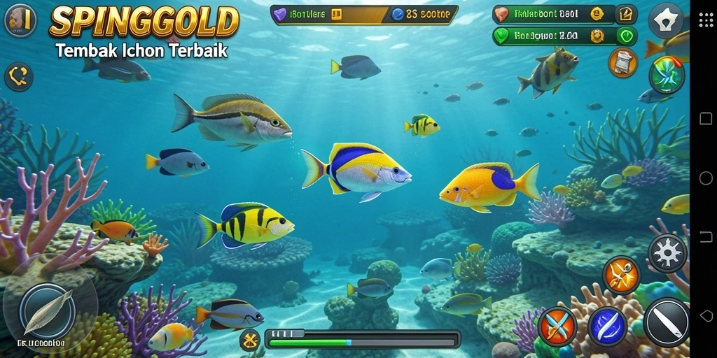 Tampilan gameplay SPINGOLD yang menakjubkan dengan aksi Tembak Ikan.