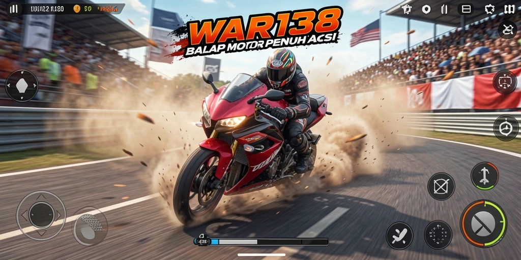 Tangkapan layar dari gameplay <strong>WAR138</strong> menampilkan aksi balap motor yang mendebarkan.